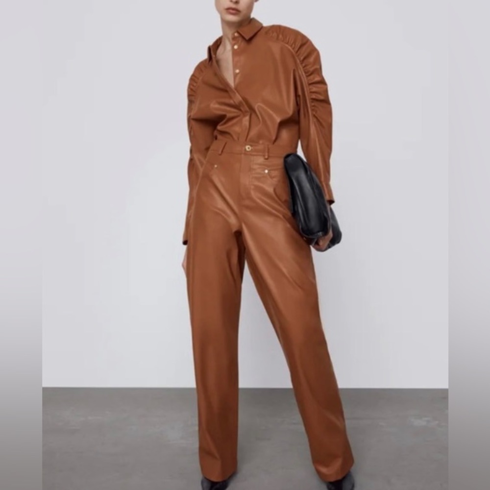 ZARA Brown Vegan Leather Trousers U.S. Size 4